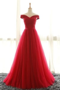 Image 1 of Off the Shoulder Tulle Prom Dress,Red Evening Dresses, Tulle Party Dresses