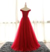 Off the Shoulder Tulle Prom Dress,Red Evening Dresses, Tulle Party Dresses
