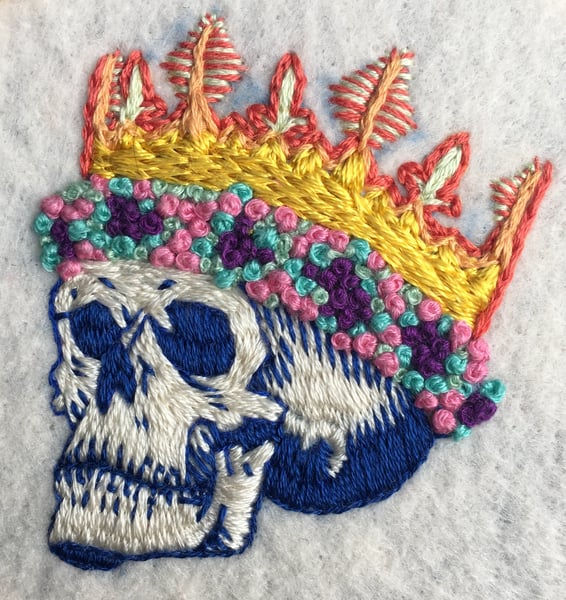 Image of Hand Embroidered Skeleton King Patch