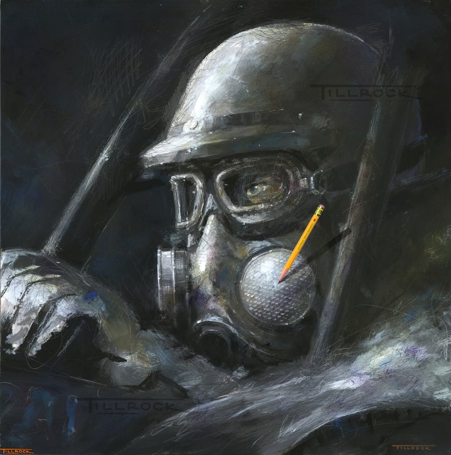Image of "Dialed-In" Gas Mask Color 13"x13" Print