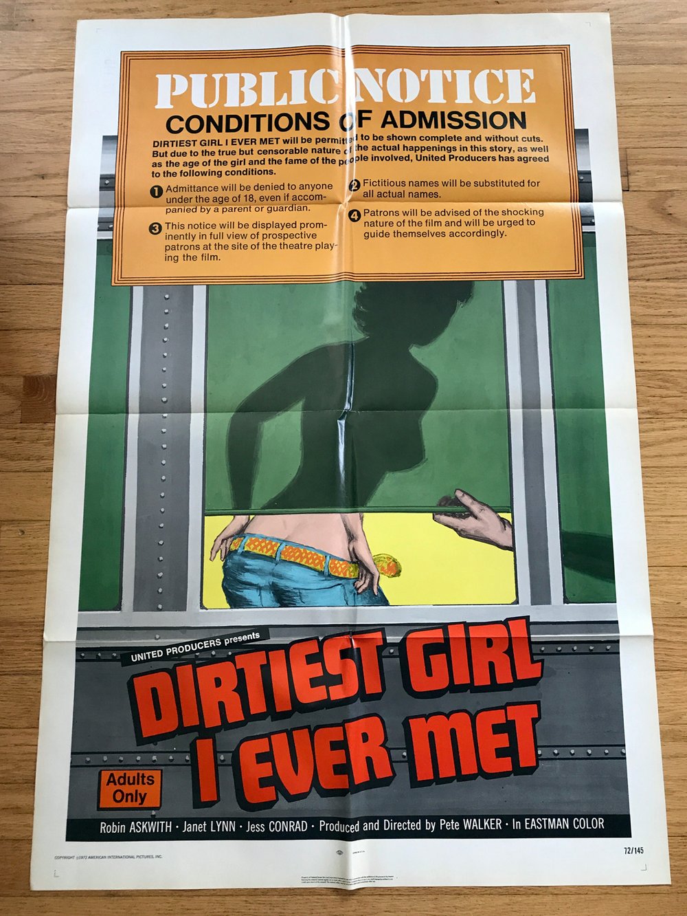 1972 THE DIRTIST GIRL I EVER MET Original U.S. One Sheet Movie Poster