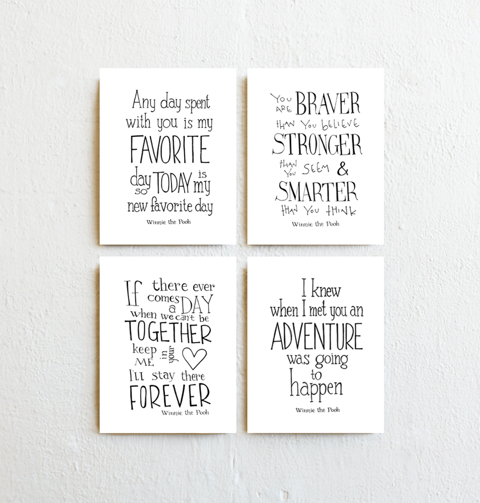 Image of Winnie the Pooh quote prints Set of 4 
