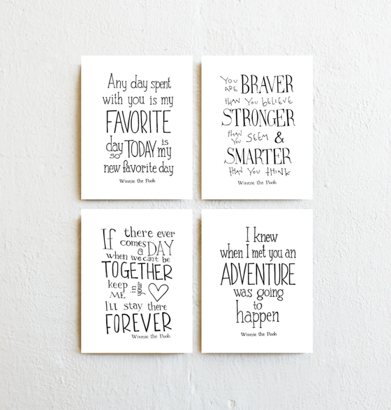 Image of Winnie the Pooh quote prints Set of 4 