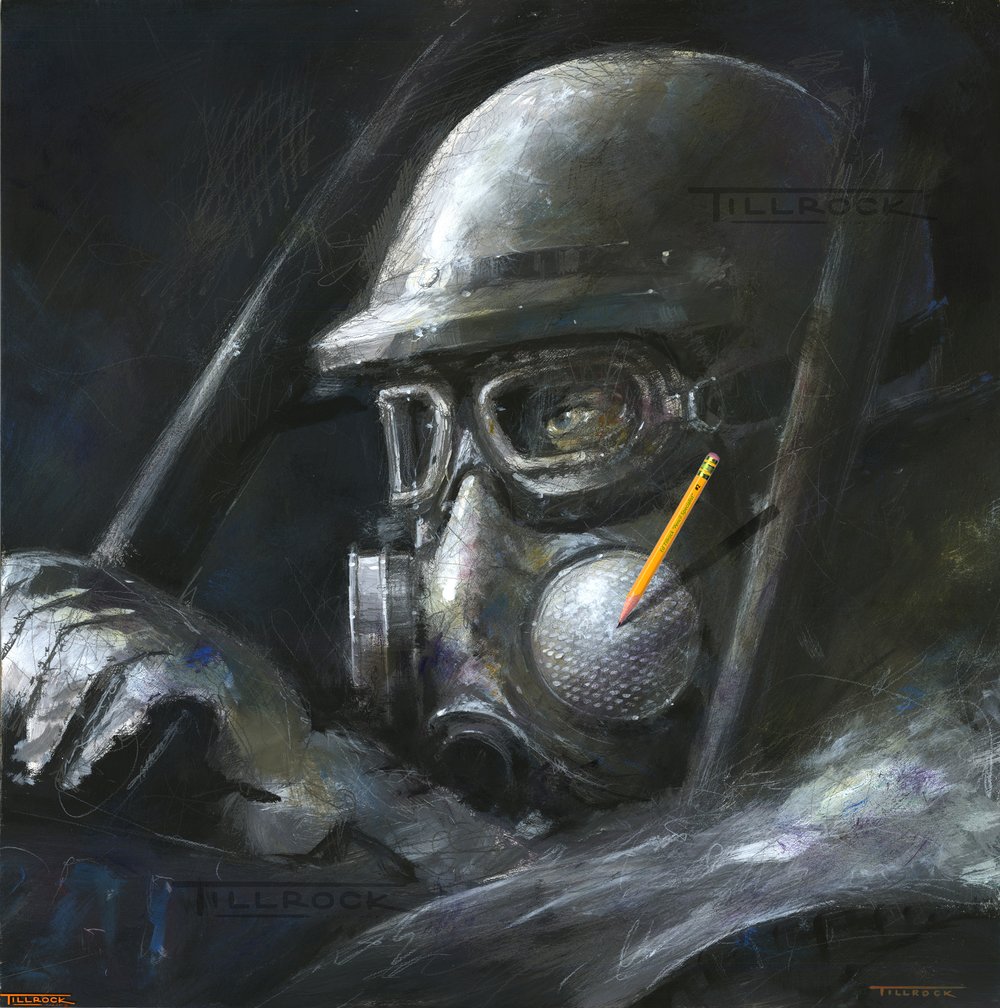Image of "Dialed-In" Gas Mask 24"x24" Painting Print