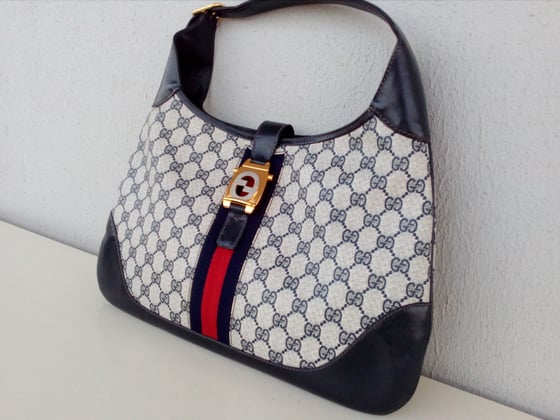Image of Gucci navy blue GG monogram Jackie O hobo handbag