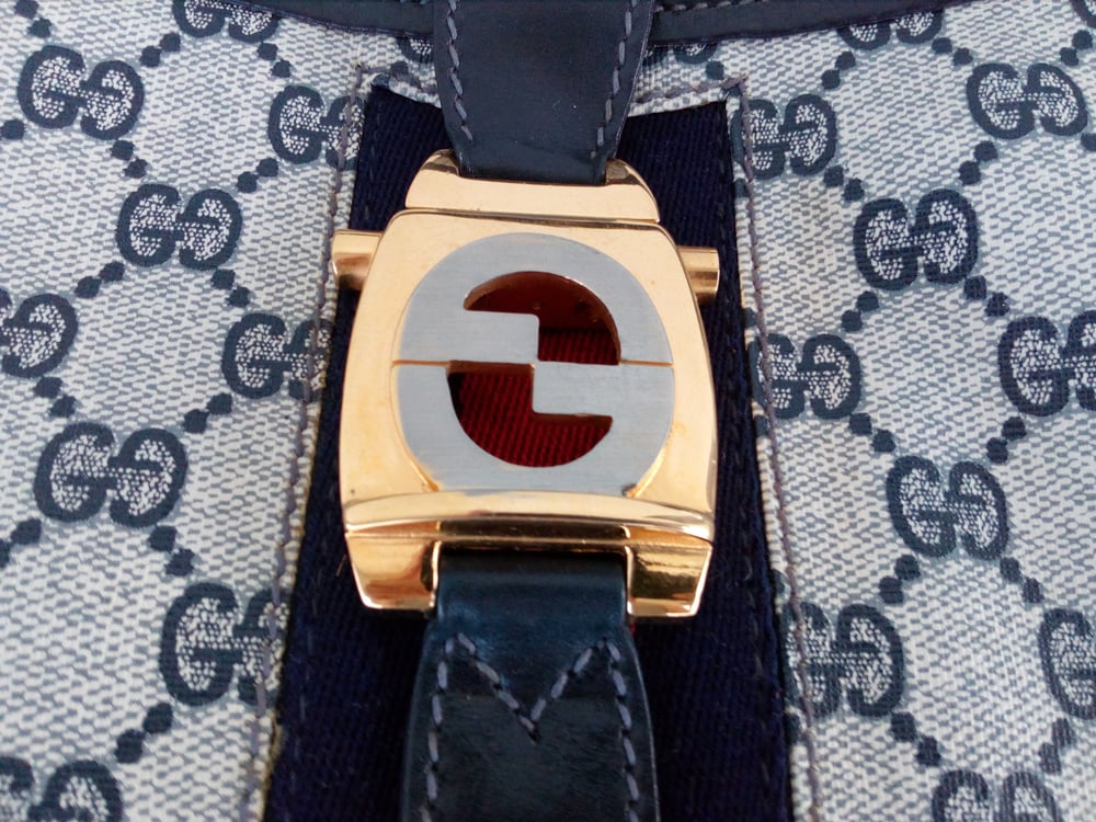 Image of Gucci navy blue GG monogram Jackie O hobo handbag