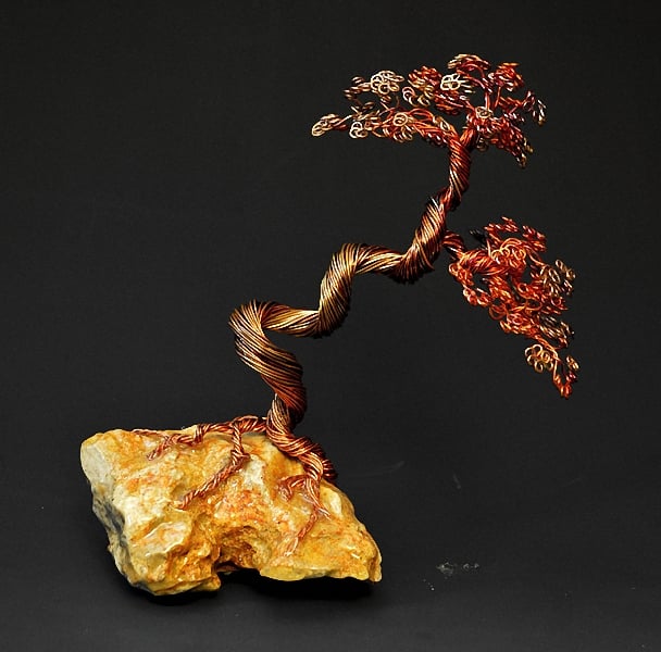 Image of Hand Twisted Metal Copper Bonsai Wire Tree Art Sculpture - 2279 - FREE SHIPPING