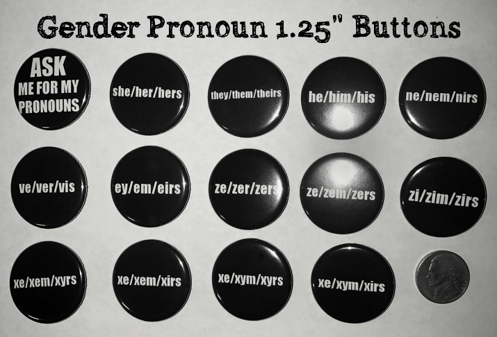 Pinbacks Bobbles Lunchboxes Collectibles My Pronouns Are He Him His Button 1 25mm Gender He Him She Her They Them