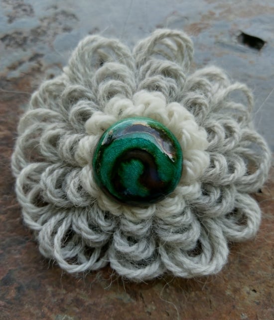 Image of Green Spiral Alpaca Pin, handmade