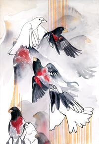 Image 2 of GROSBEAK VISIT: 7X10 INCH LIMITED EDITON PRINT