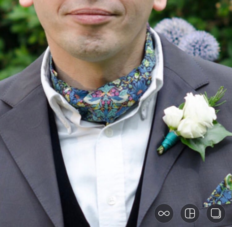 Image of The Strawberry Thief by William Morris Liberty Print Cravat and Pocket Square