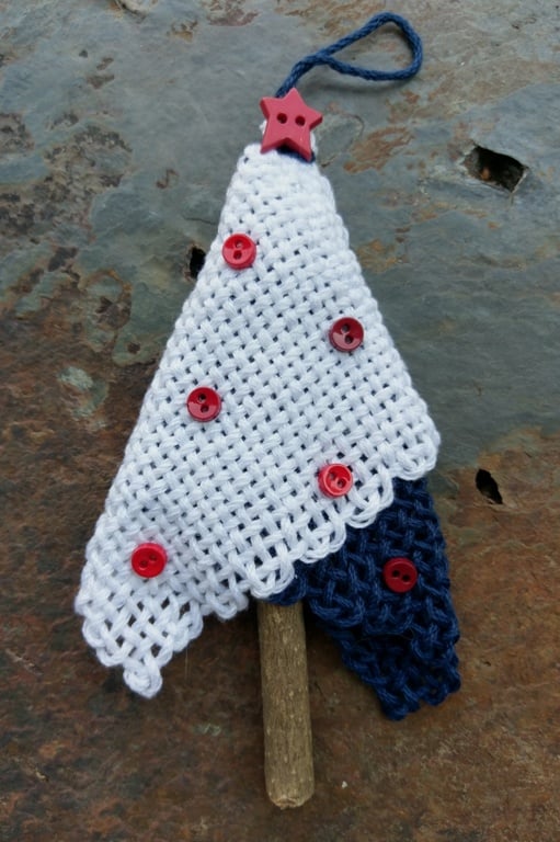 Image of Red, White and Blue Tree Ornament, handwoven