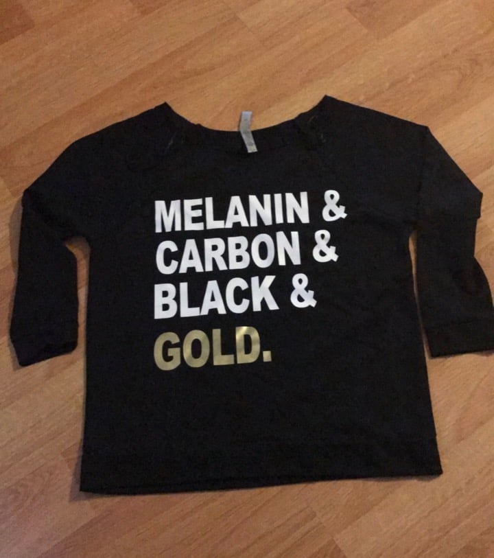 Image of MELANIN&CARBON&BLACK&GOLD. 3 QUARTER T-SHIRT