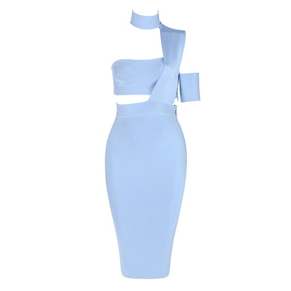 Image of 'EVIE' BANDAGE 2 PIECE ASYMMETRICAL CHOKER TOP AND SKIRT