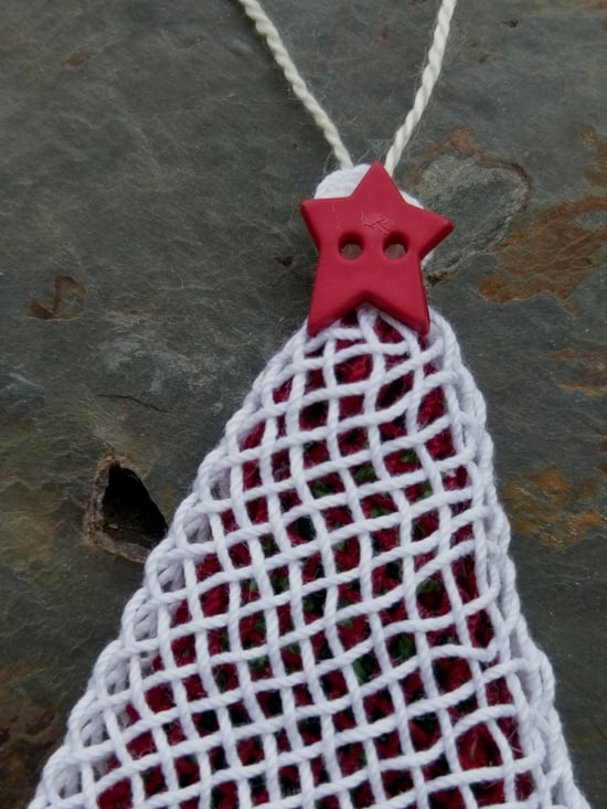 Image of Red Star Red Lace Tree Ornament, handwoven