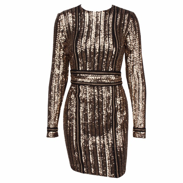 Image of 'ANA' LONG SLEEVED BLACK AND GOLD SEQUIN DRESS