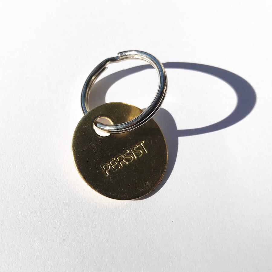 Image of PERSIST / Small Brass Keychain