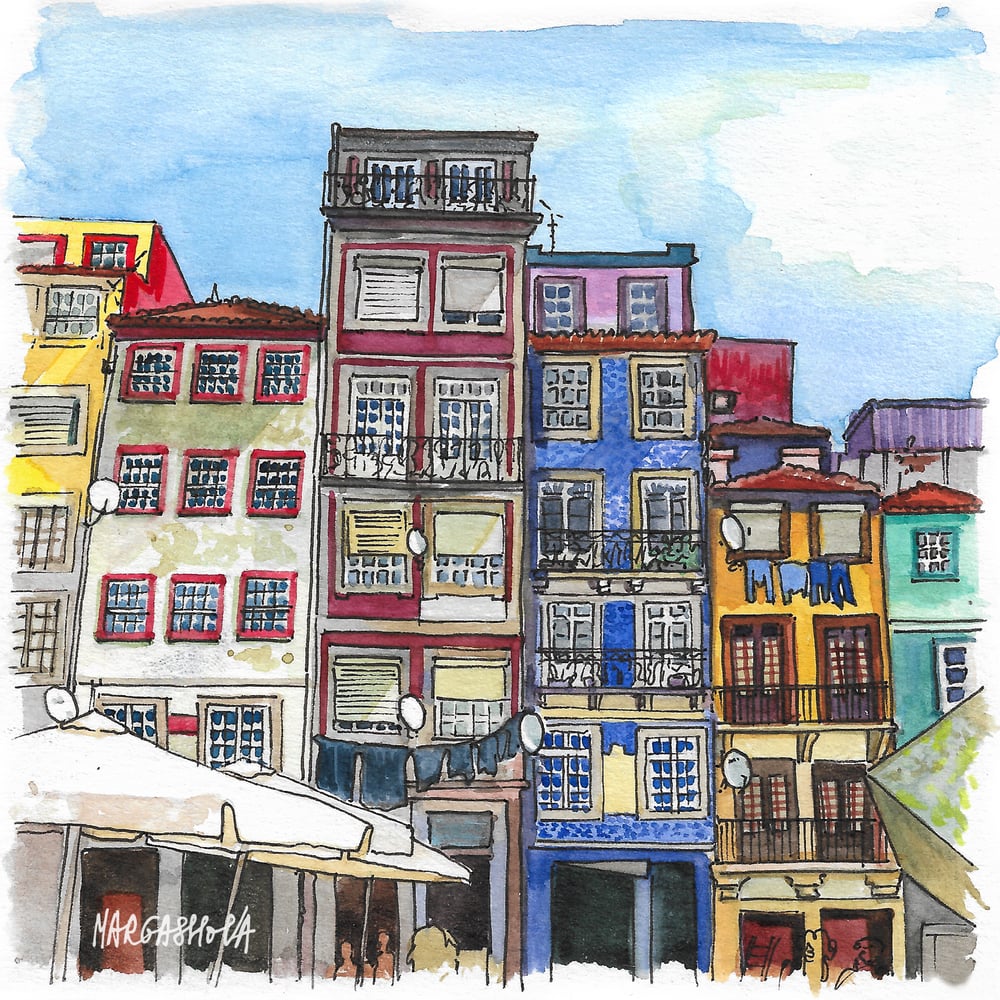 Image of Ribeira - Porto, Portugal | Print | Watercolor | Acuarela
