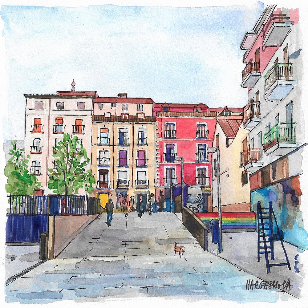 Image of Plaza Nelson Mandela - Lavapiés, Madrid | Print | Watercolor | Acuarela