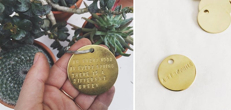 Vintage Brass Tag Keychain Charm.repurposed Found Objects