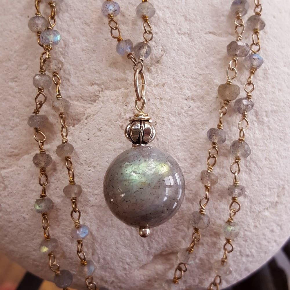 Image of 18 inch Labradorite necklace on a gemstone chain