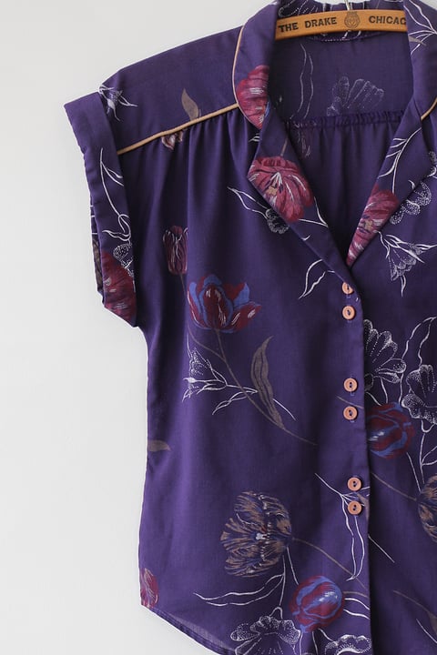 Image of SOLD Comfy Floral Purple Blouse