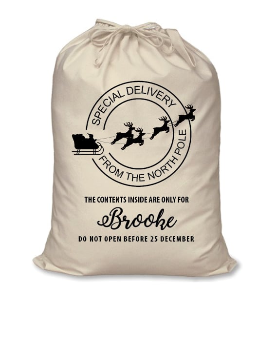 Image of Personalised Christmas Santa Sack - Special Delivery - Calico