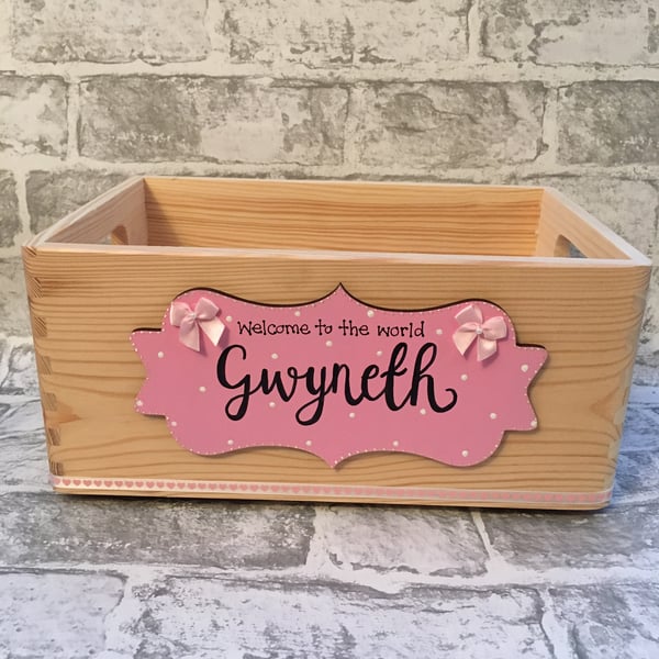 Image of Personalised new baby wooden crate