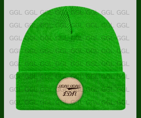 Image of GGL's 1st Edition Green Leather Engraved Beanie.