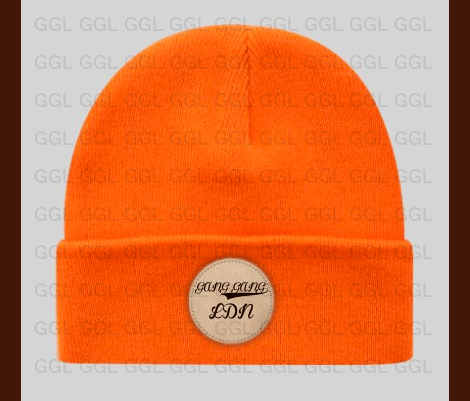 Image of GGL's 1st Edition Orange Leather Engraved Beanie.