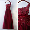 Gorgeous Dark Wine Red One Shoulder Prom Dresses 2018, Burgundy Long Lace and Tulle Dress