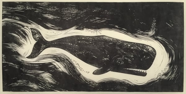 Image of Whale linocut