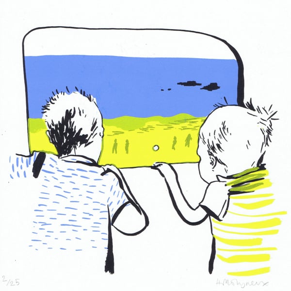 Image of Boys on a train : editioned screenprint by Hannah Molyneux