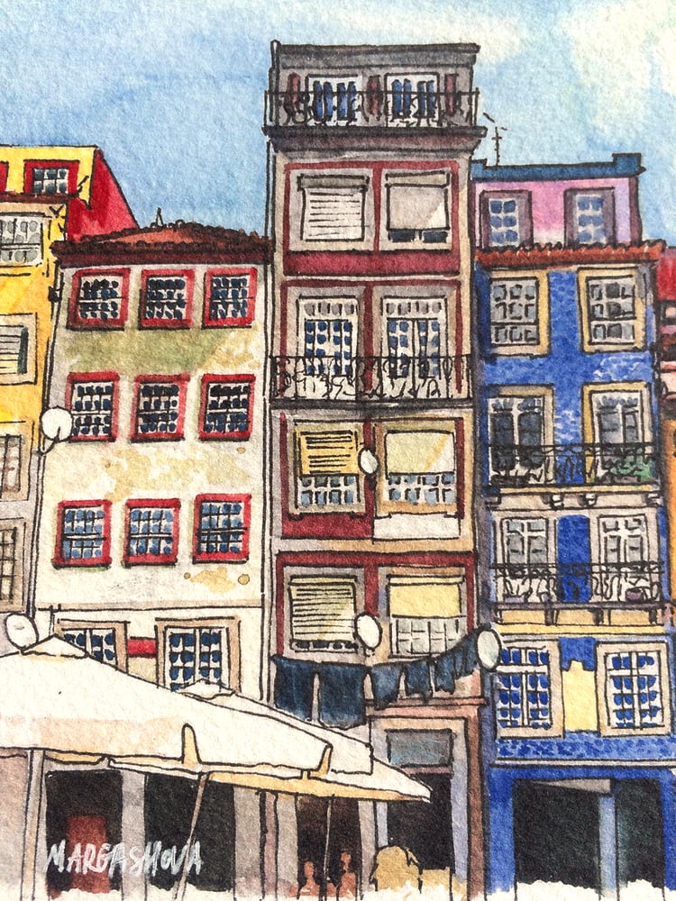 Image of Ribeira - Porto, Portugal | Print | Watercolor | Acuarela