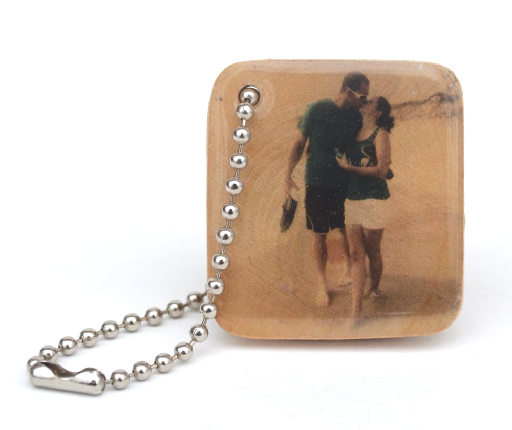 Image of Personalized Wooden Photo Keychain with Custom Message