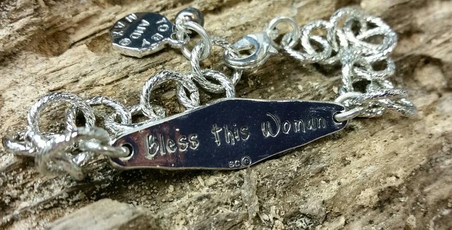 Image of "Bless this Woman" Pewter Link-Style Bracelet