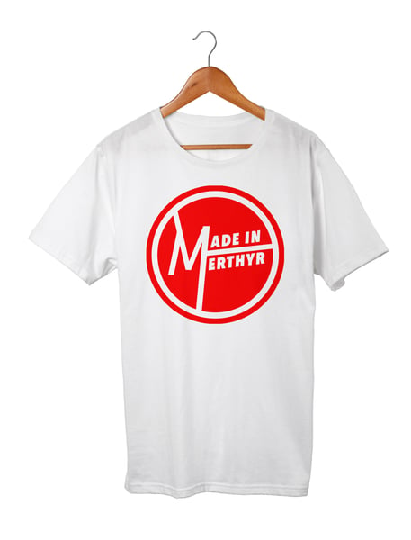 Image of Made in Merthyr - ADULTS & KIDS White T-SHIRT with Red print logo