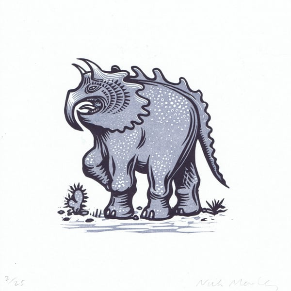 Image of Angry Monster : editioned linocut by Nick Morley