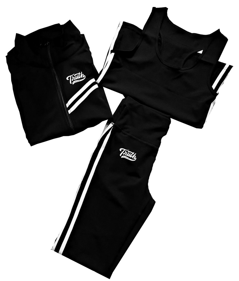 Women’s 3 Piece Fitness Set with Embroidered Logo | Black