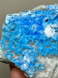 Image 18 of Rare Cyanotrichite On Green Fluorite Matrix Specimen | Guizhou China #2873