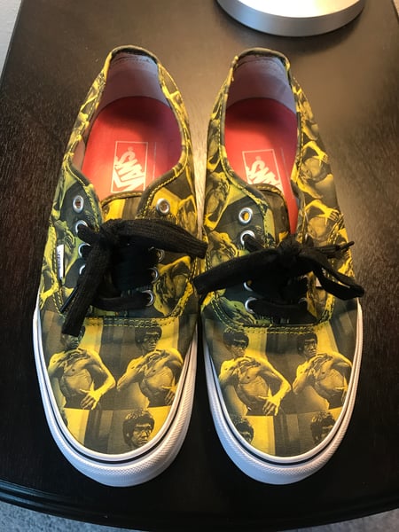 Image of Supreme Bruce Lee Vans Authentic Yellow, Size 9, 9.5/10 Condition.