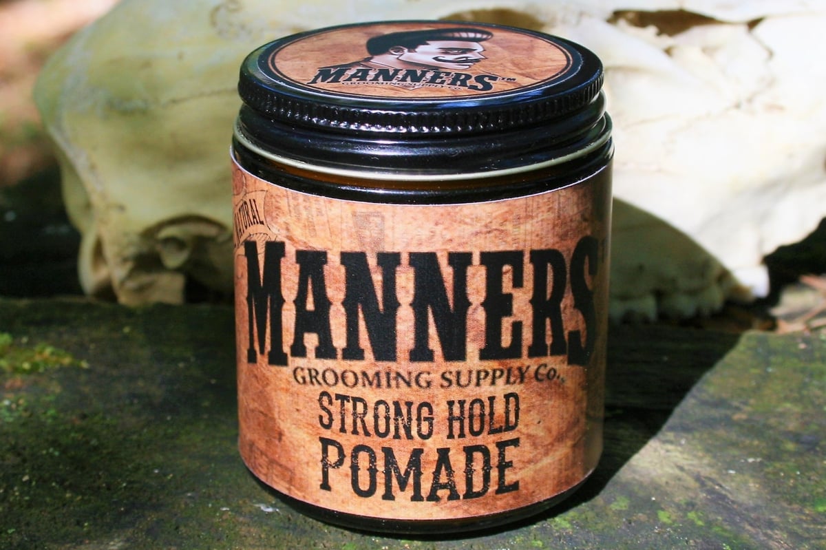 STRONG HOLD POMADE - 4oz. Glass Jar (Wax-Based) / Manners Grooming ...