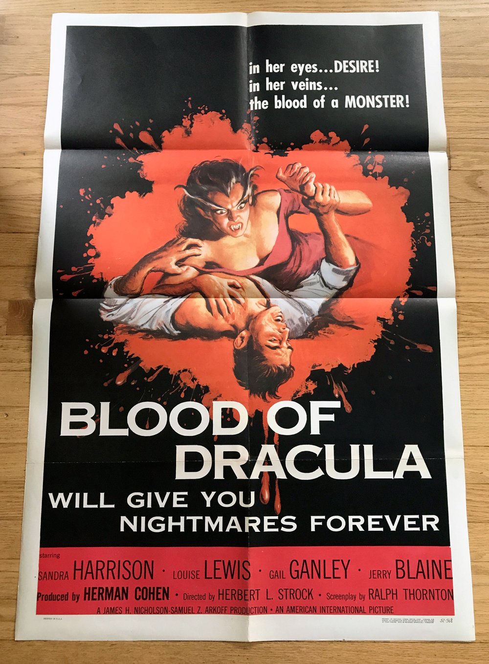 1957 THE BLOOD OF DRACULA Original U.S. One Sheet Movie Poster
