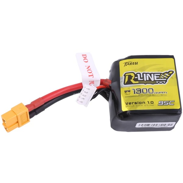 Image of Tattu R-Line 1300mAh 95C 4S1P Square lipo battery pack with XT60 Plug.