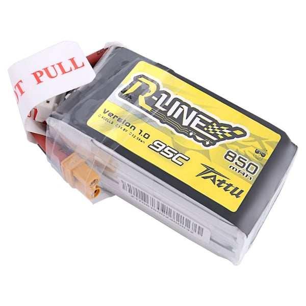 Image of Tattu R-Line 850mAh 14.8V 95C 4S1P Lipo Battery Pack with XT30 plug