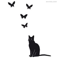 Image 1 of Wandaufkleber Katze Fabi klein und 6 Schmetterlinge