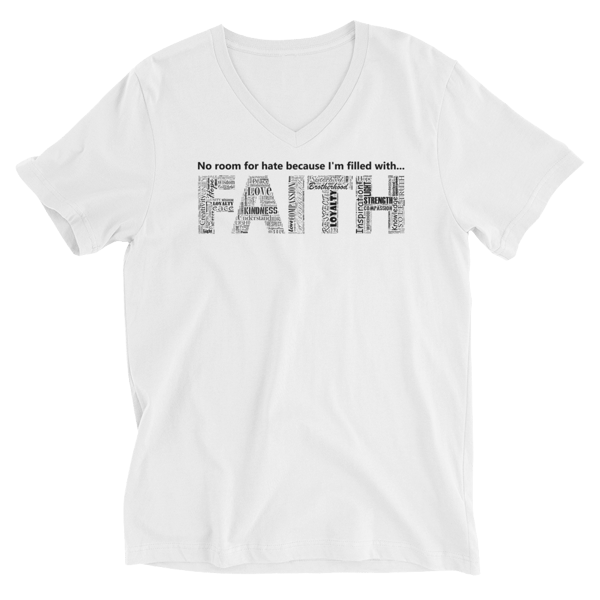 Image of Filled With FAITH Unisex V-Neck Tee in Black or White