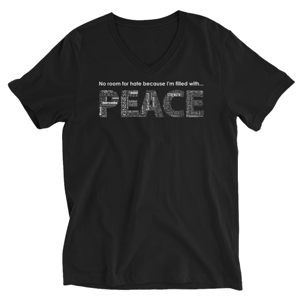 Image of Filled With PEACE Unisex V-Neck Tee in Black or White