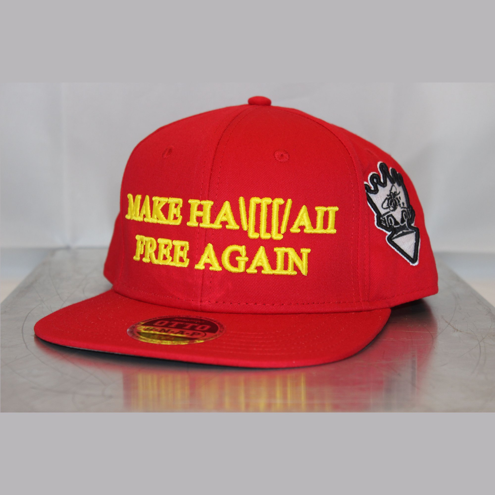 Image of MAKE HAWAII FREE AGAIN Yellow on Red Snapback