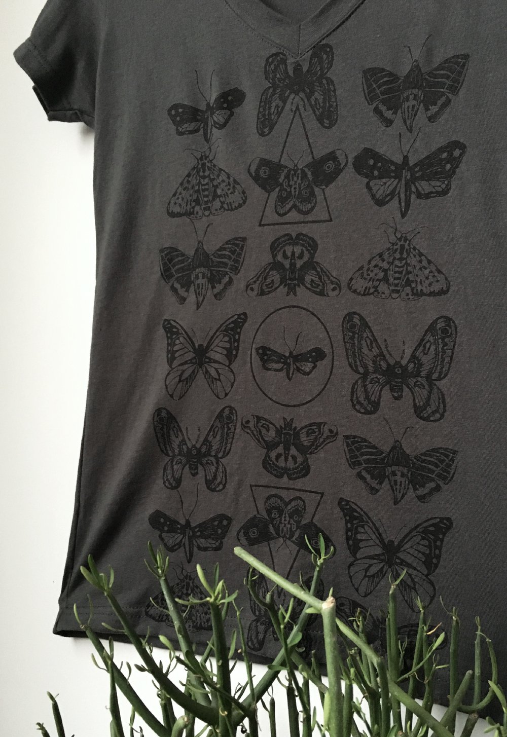 Moth Print V-neck Tee- Ladies Fit